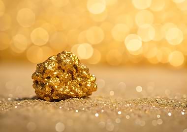Golden Nugget on Glittering Surface