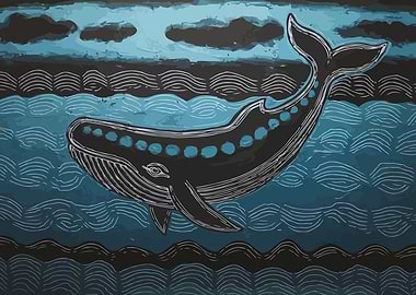 Whale in Blue Ocean Art