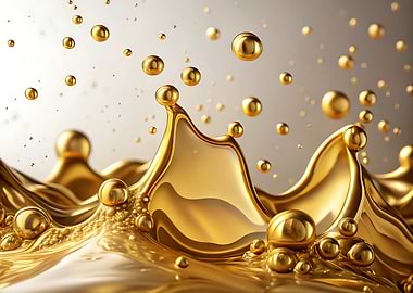Golden Liquid Splash with Spheres