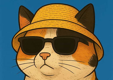 Cool Cat with Hat and Sunglasses