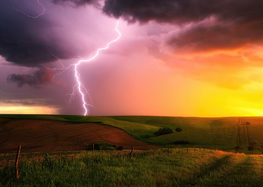 Lightning Strike Over Rolling Hills