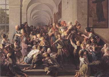 Children Receiving Alms at Monastery Gate