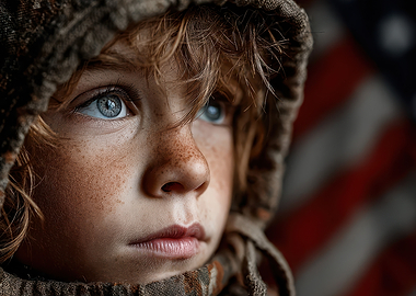 Boy with Freckles and American Flag