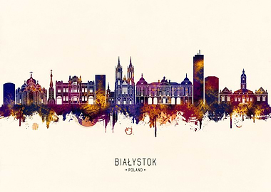 Bialystok Poland Skyline Watercolor Illustration