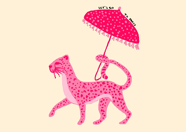 Pink Leopard with Umbrella Illustration