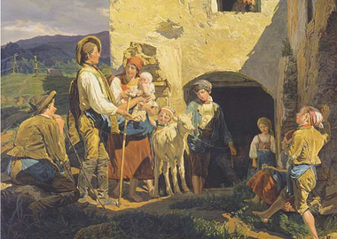 Alpine Scene with Family and Children