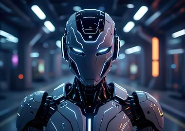 Futuristic Robot Portrait with Neon Lights