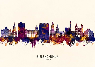 Bielsko-Biala Poland Skyline Watercolor Art