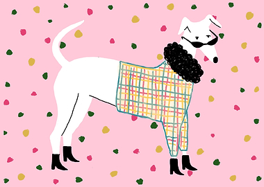 Fashionable Dog Illustration with Plaid Suit