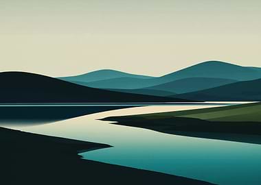 Minimalist Mountain and Lake Landscape
