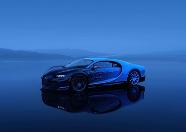 Blue Bugatti Chiron Reflection