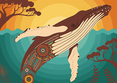 Whale Illustration with Aboriginal Art Style