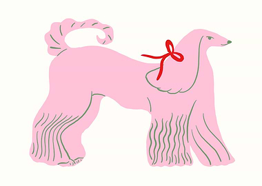 Pink Afghan Hound with Red Bow