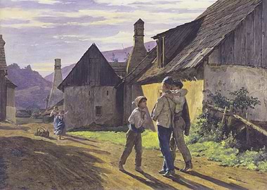 Children Playing in a Village Painting