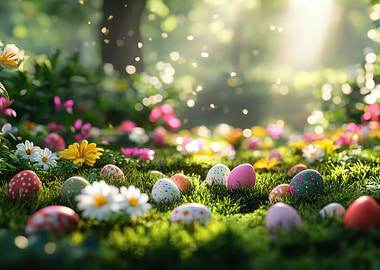 Easter Eggs in a Sunny Meadow