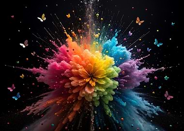 Rainbow Flower Explosion with Butterflies