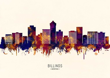 Billings Montana Skyline Watercolor Silhouette