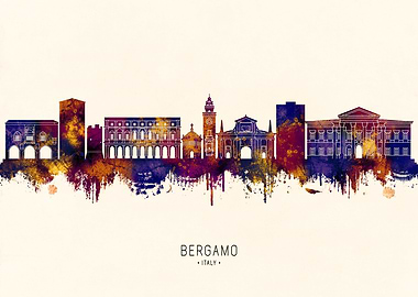 Bergamo Italy Skyline Watercolor Silhouette