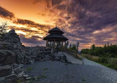 Scenic Gazebo at Sunset, Beskid Mountains, Poland