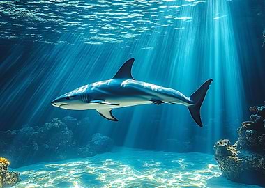 Shark in Ocean with Sun Rays