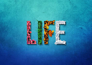 LIFE seasons concept on blue background