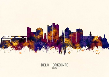 Belo Horizonte Brazil Skyline Watercolor