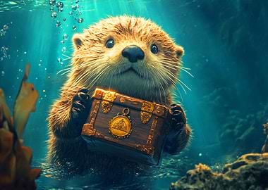 Otter with Treasure Chest Underwater