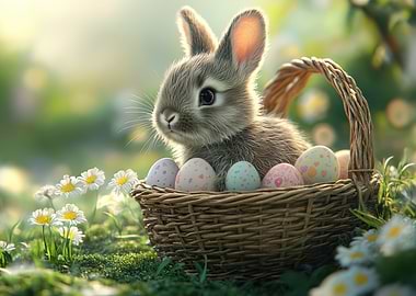 Easter Bunny with Eggs in Basket