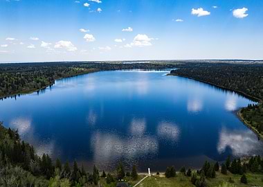Aerial view of a serene lake in Canada