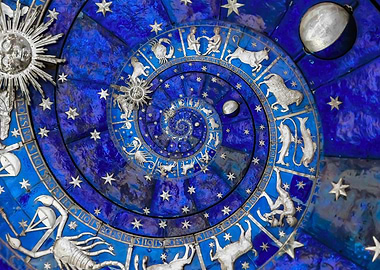 Zodiac Spiral in Blue and Silver