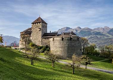 Medieval Castle on Green Hillside