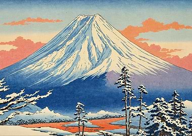 Mount Fuji Winter Landscape Ukiyo-e Print