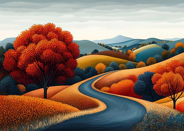 Autumn Road Landscape Painting