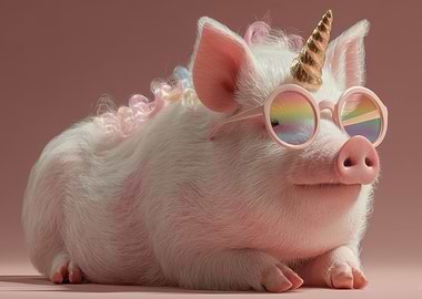Pig Unicorn with Rainbow Glasses