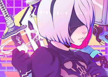 2B Nier Automata Vaporwave Art