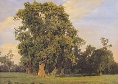 Landscape Painting with Trees and Meadow