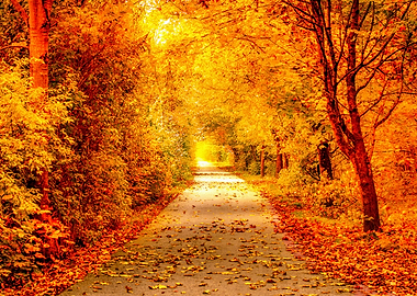 Autumn Path with Golden Leaves
