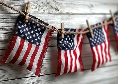 American Flags Burlap Banner