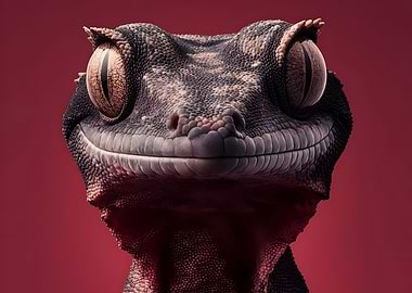 Crested Gecko Portrait on Red