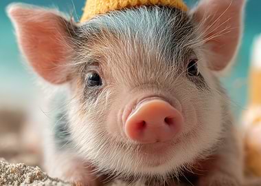 Cute Piglet with Yellow Hat