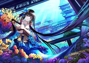 Girl in Floral Garden