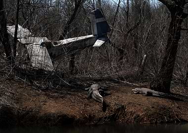 Plane Crash Site with Alligators