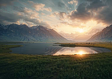 Mountain Lake Sunset Landscape