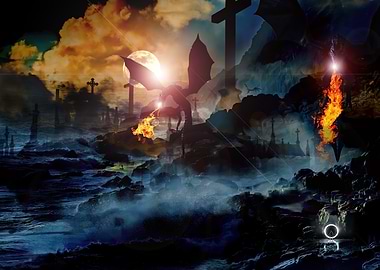 Dragon in a Graveyard Landscape