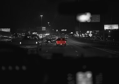 Night Highway Traffic in Black and White