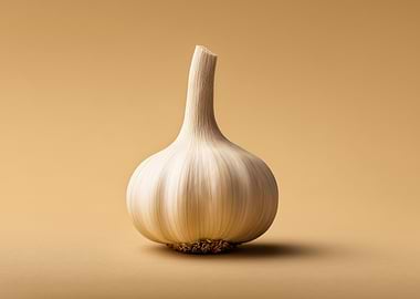 Single Garlic Bulb on Beige Background