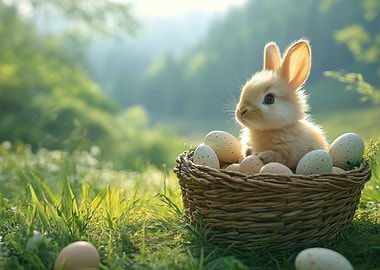 Easter Bunny with Eggs in Basket