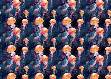 Jellyfish Pattern on Dark Blue Background