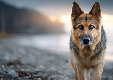 German Shepherd Portrait on a Beach