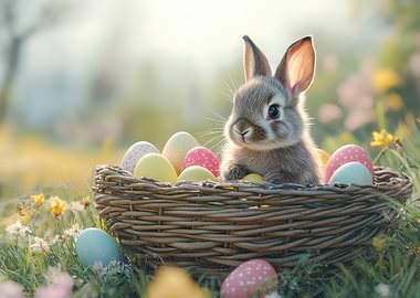 Easter Bunny with Eggs in Basket
